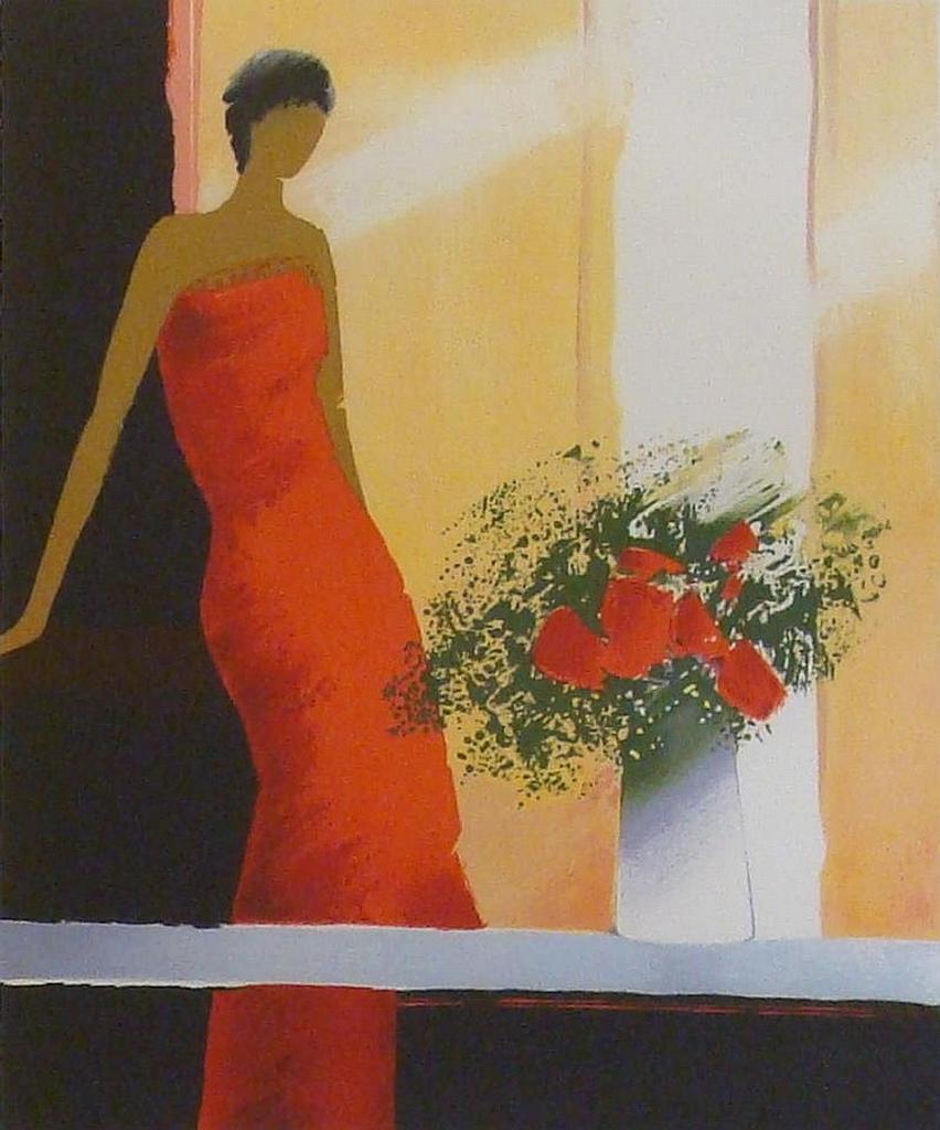 Emile Bellet (1941) - UNTITLED-WOMAN WITH ROSES colour lithograp #75/250 signed in