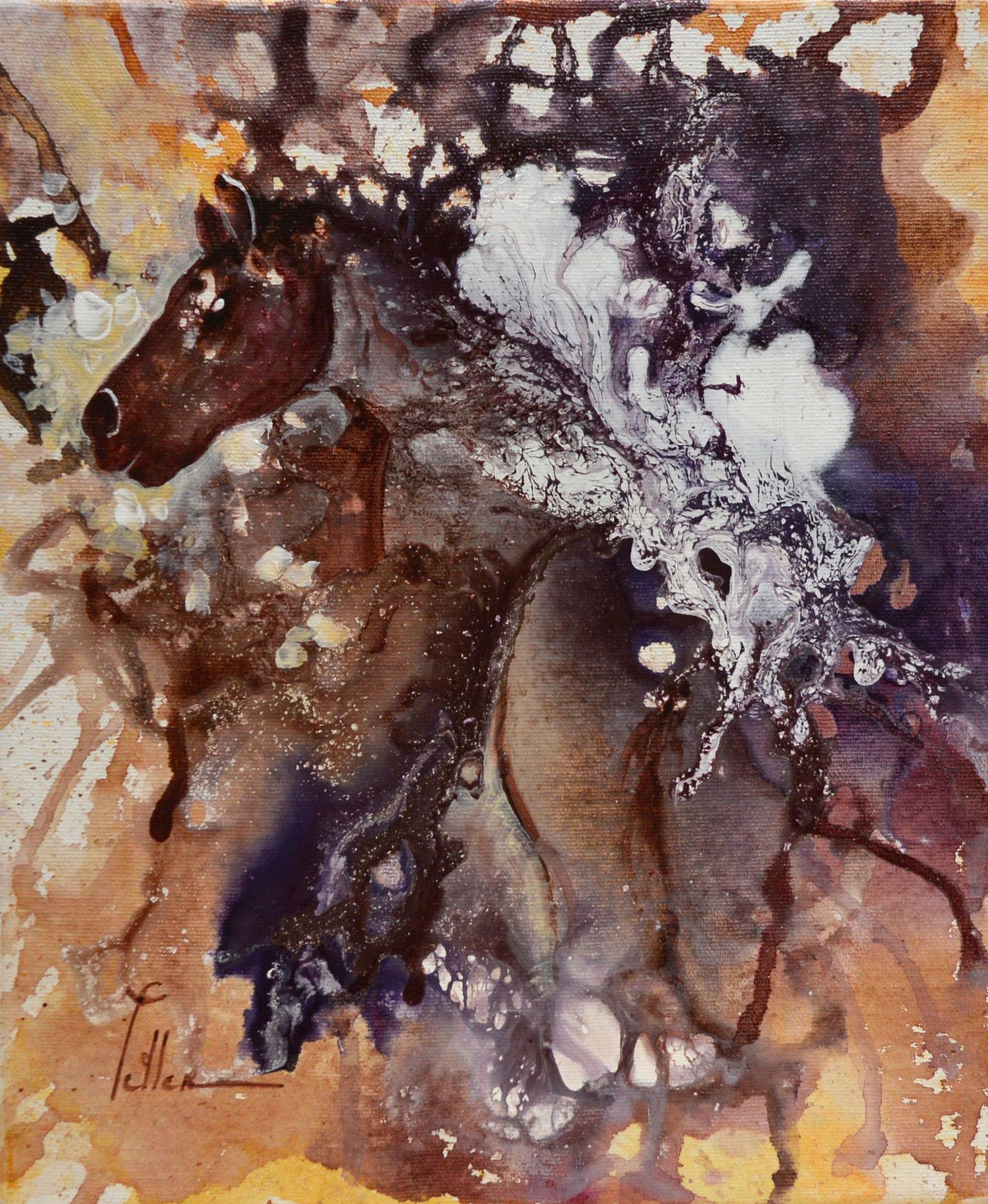 Odette Feller (1947-2023) - Composition abstraite avec figure de cheval