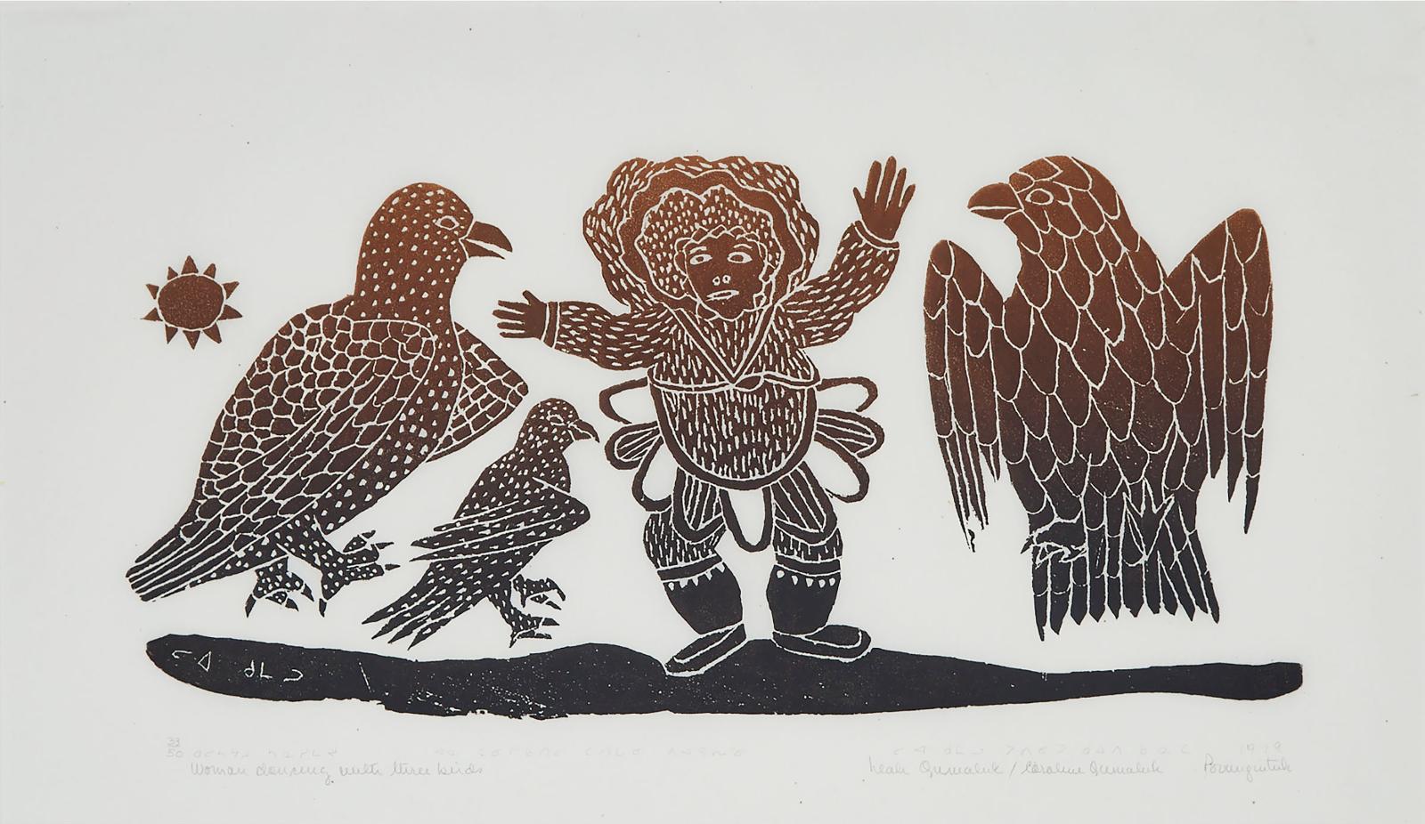 Leah Qumaluk (1934-1934) - Woman Dancing With Birds