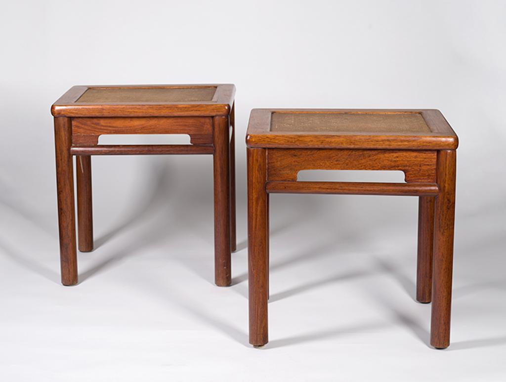 Chinese Art - A Pair of Chinese Suanzhi Hardwood Square Stools, Fangdeng, Early 20th Century