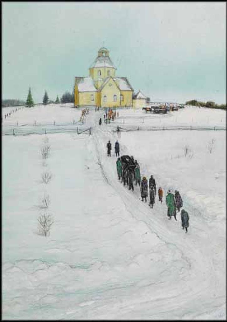 William Kurelek (1927-1977) - Funeral at Saskatchewan Ukrainian Church in the 30s