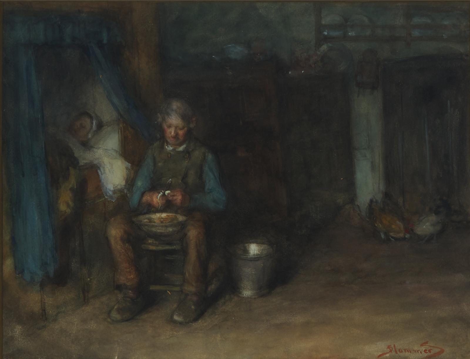 Bernardus Johannes Blommers (1845-1914) - Le Bon Mari (Interior With Farmer Peeling Vegetables)