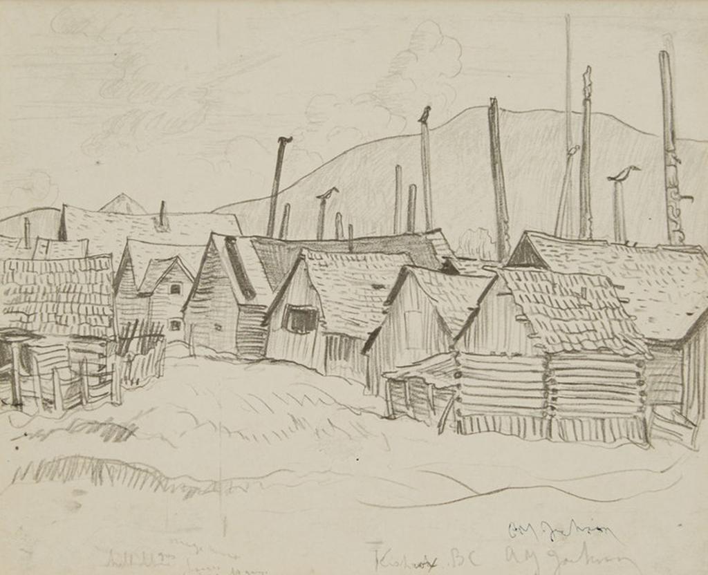 Alexander Young (A. Y.) Jackson (1882-1974) - Potlatch Houses and Totem Poles in Kispiox on the Upper Skeena River, B.C.