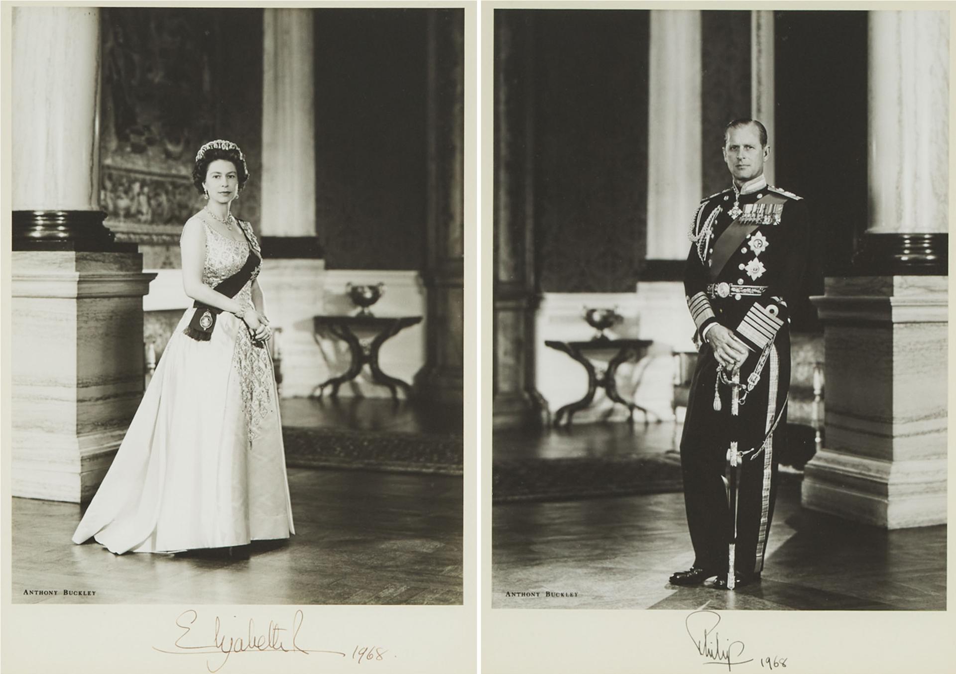 Anthony Buckley - Pair Of Signed Portrait Photographs Of Hm Queen Elizabeth Ii And Hrh Prince Philip, 1968