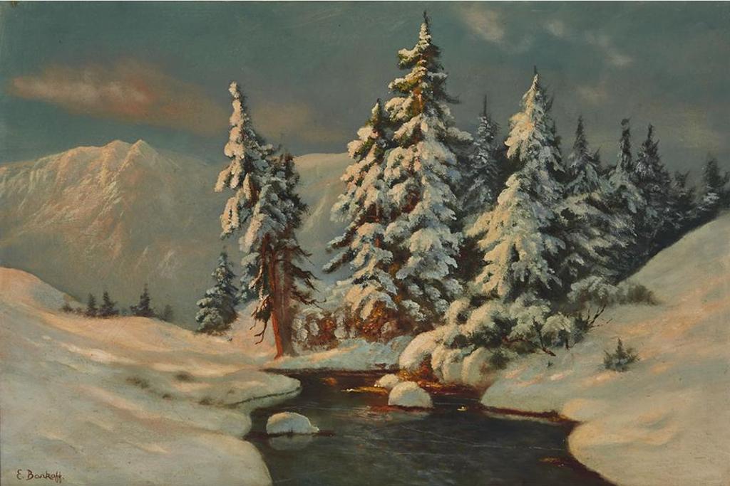 E. Barkoff - Stream In Winter With Snow Laden Trees