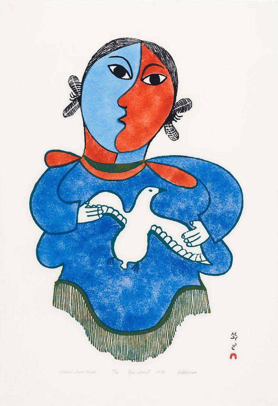 Pitaloosie Saila (1942-2021) - Woman and Snow Bird