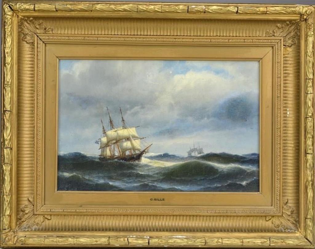 Carl Ludwig Bille (1815-1898) - Seascape with Three Masted Schooner