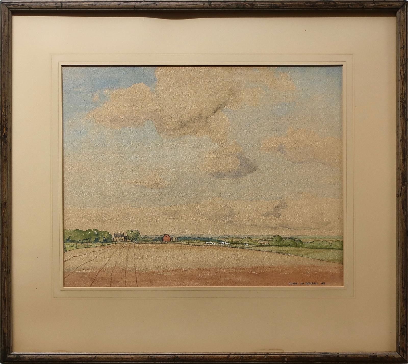 Clark Holmes Mcdougall (1921-1980) - Untitled (Puffy Clouds Over Farm)