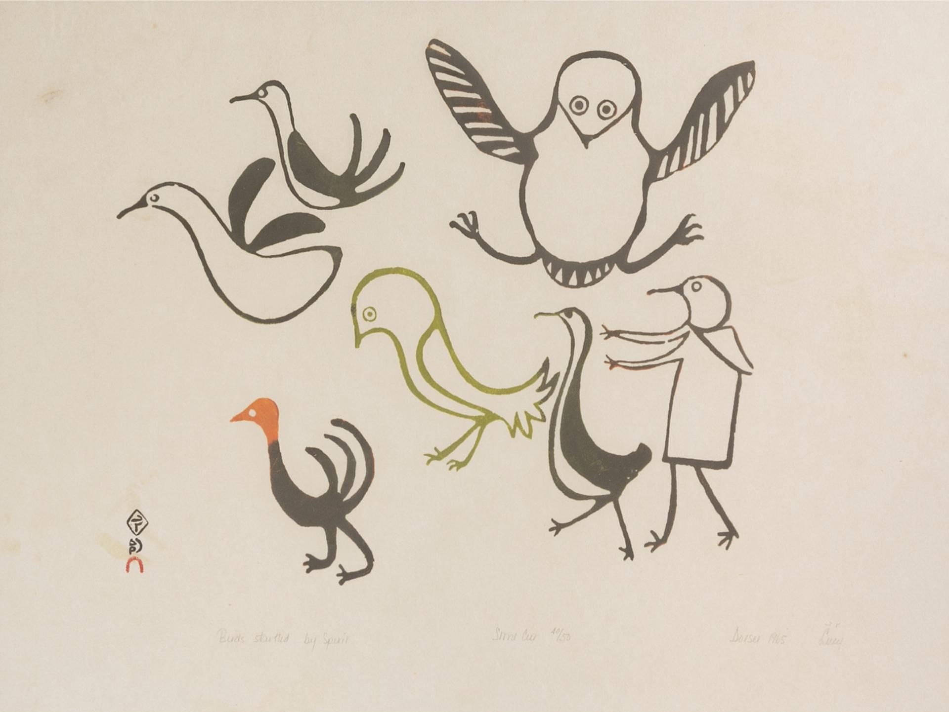 Lucy Qinnuayuak (1915-1982) - Birds Startled By Spirit, 1965