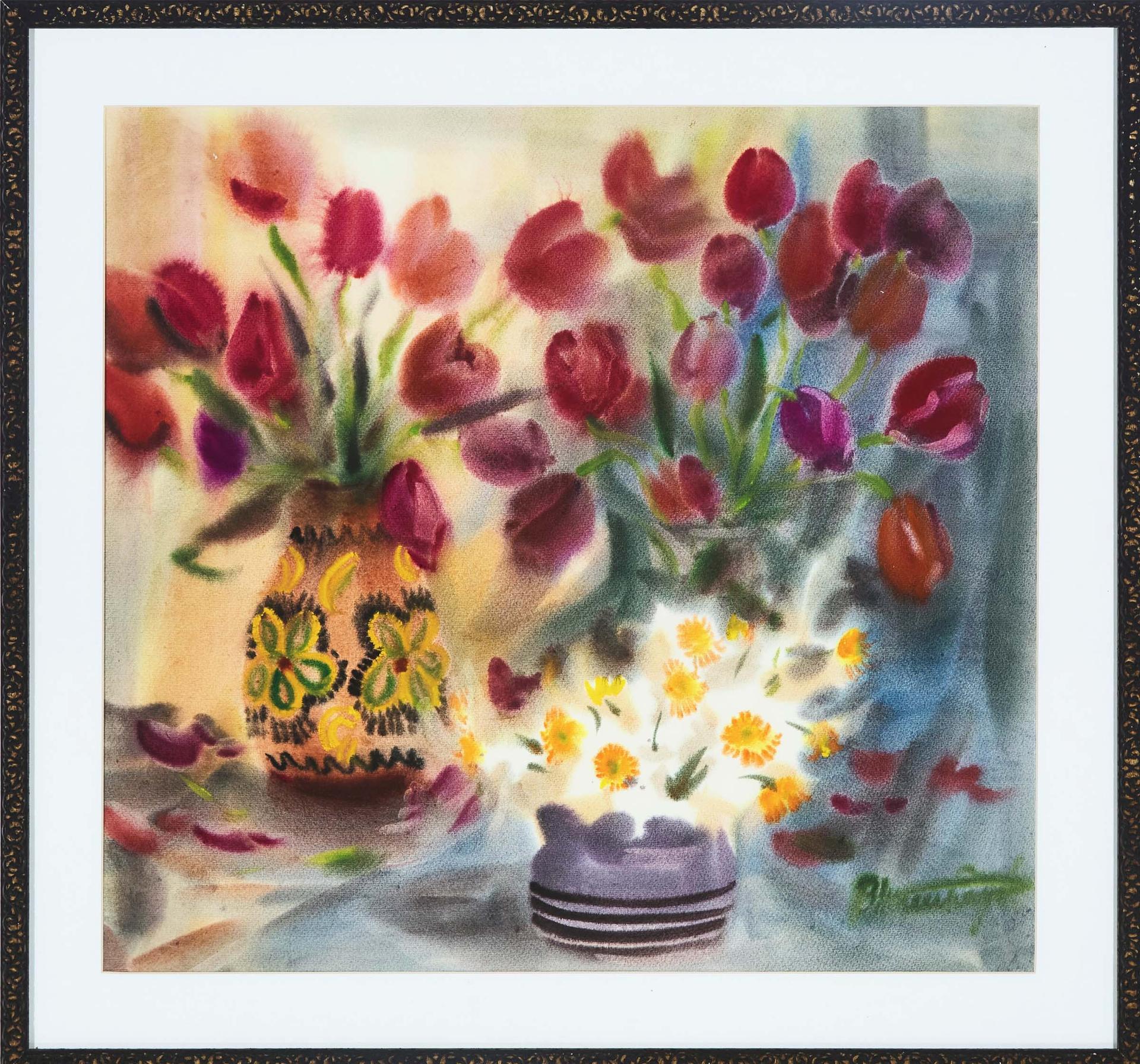 Vasyl Ponikarov - Still Life (Tulips And Daisies)