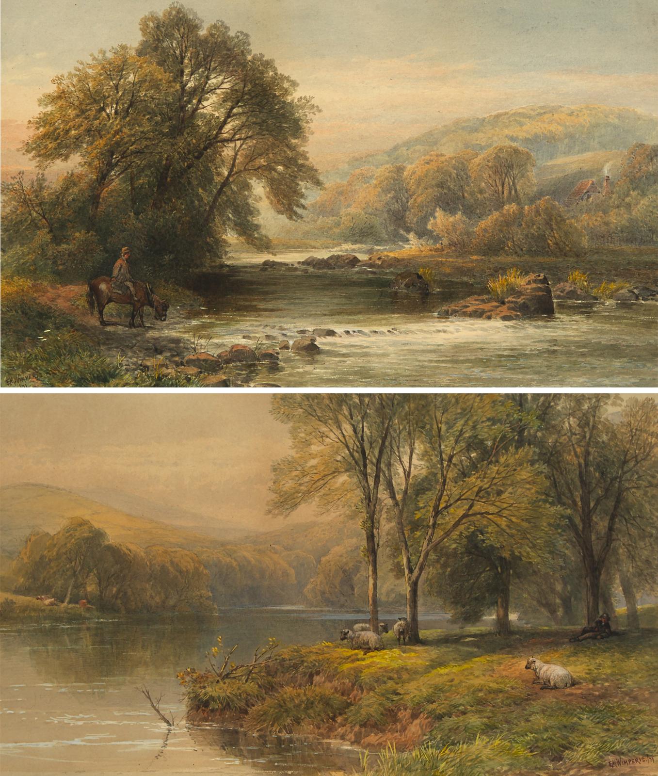 Edmund Morison Wimperis (1835-1900) - Horseman At A River; Sheep Grazing By  A  River, 1871