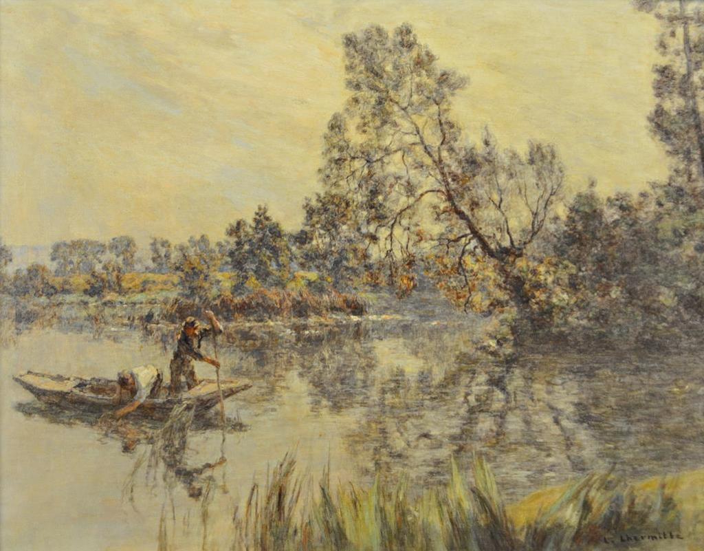 Leon A. L'hermitte (1844-1925) - Fishing on a Quiet Back Water