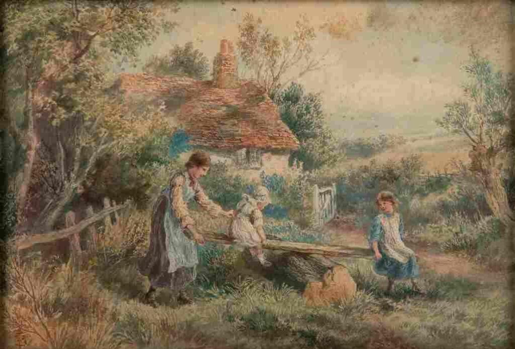 Myles Birket Foster (1825-1899) - Untitled (Children playing on a seesaw)