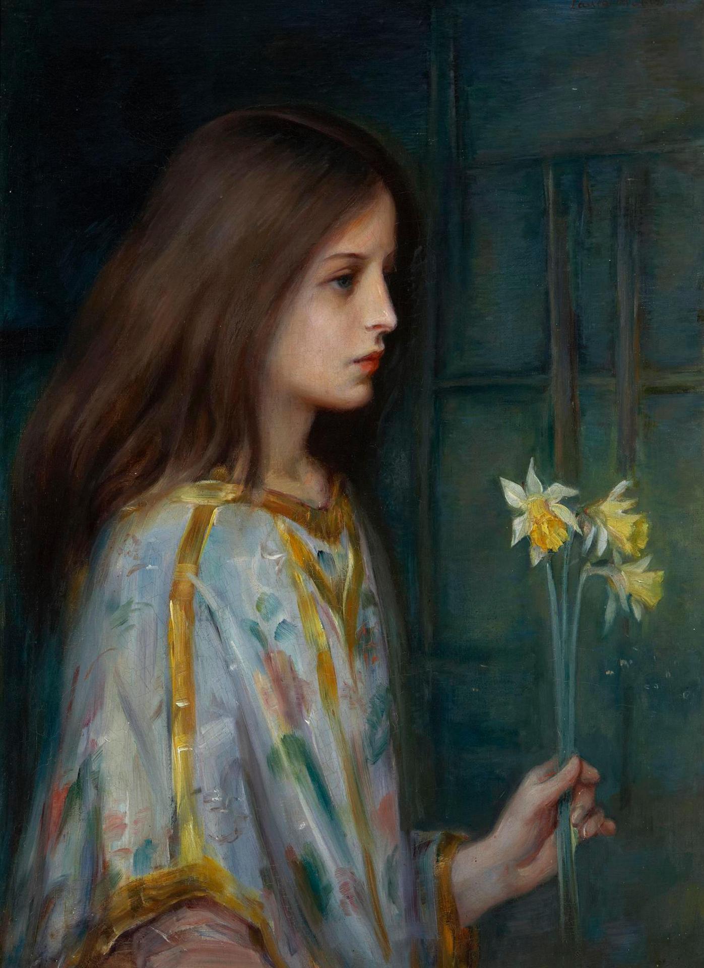 Laura Adelaine Muntz Lyall (1860-1930) - A Young Girl Holding Daffodils
