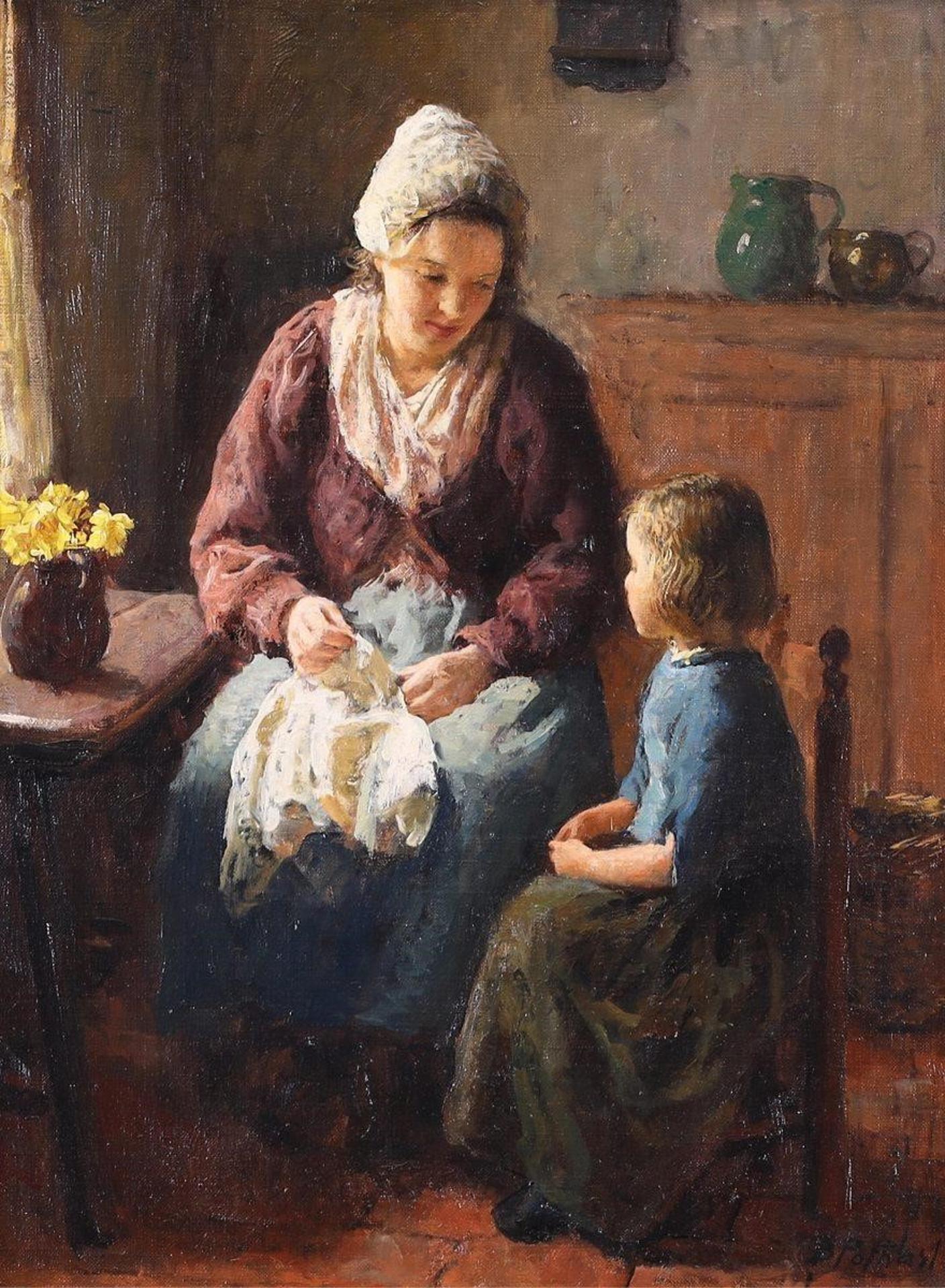 Bernhard Bernard Jean Corneille Pothast (1882-1966) - Mother Sewing As Little Girl Watches