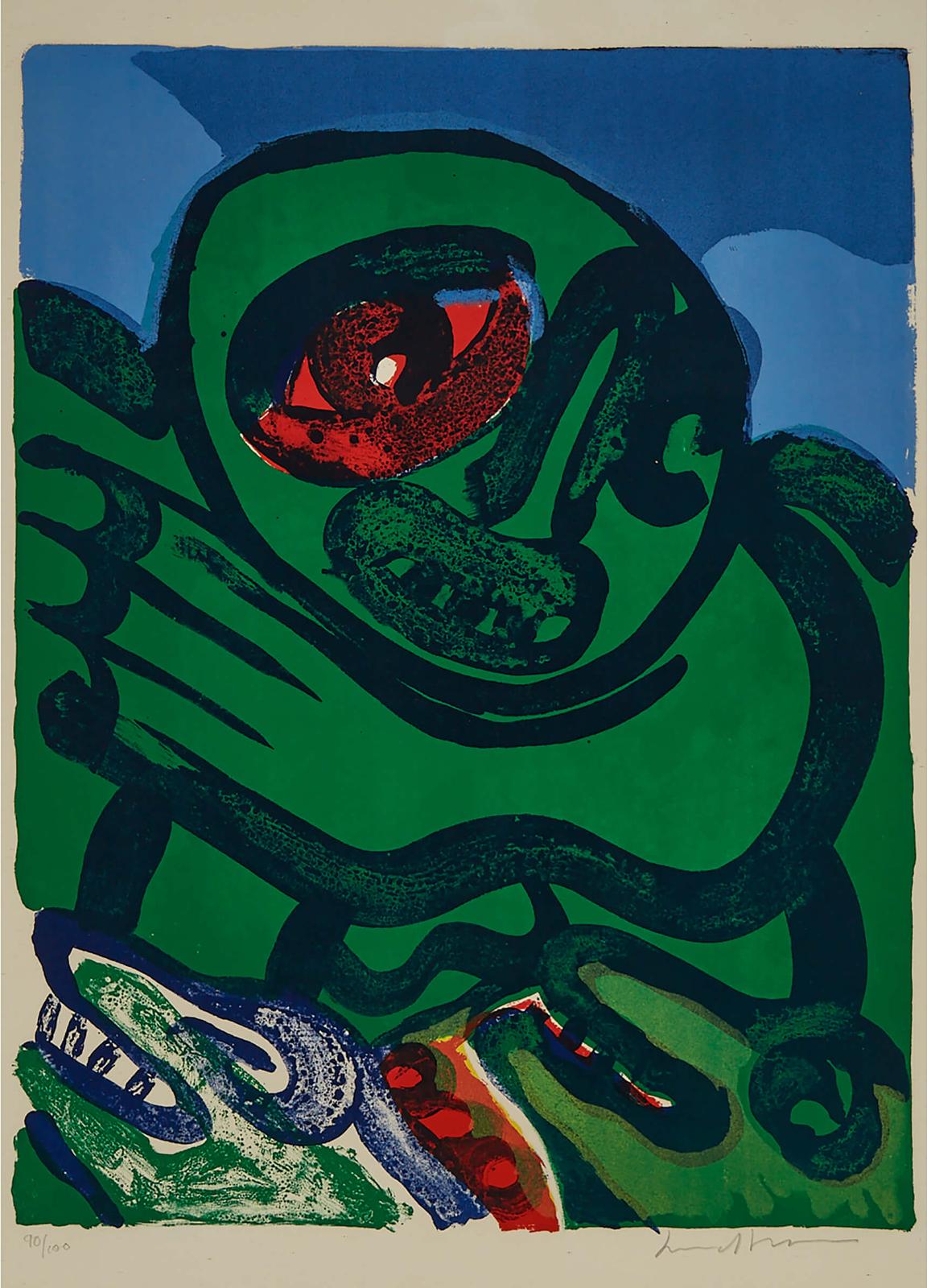 Bengt LIndstrom (1925-2008) - Figure With Red Face And Animals; Green Figure With Red Eye