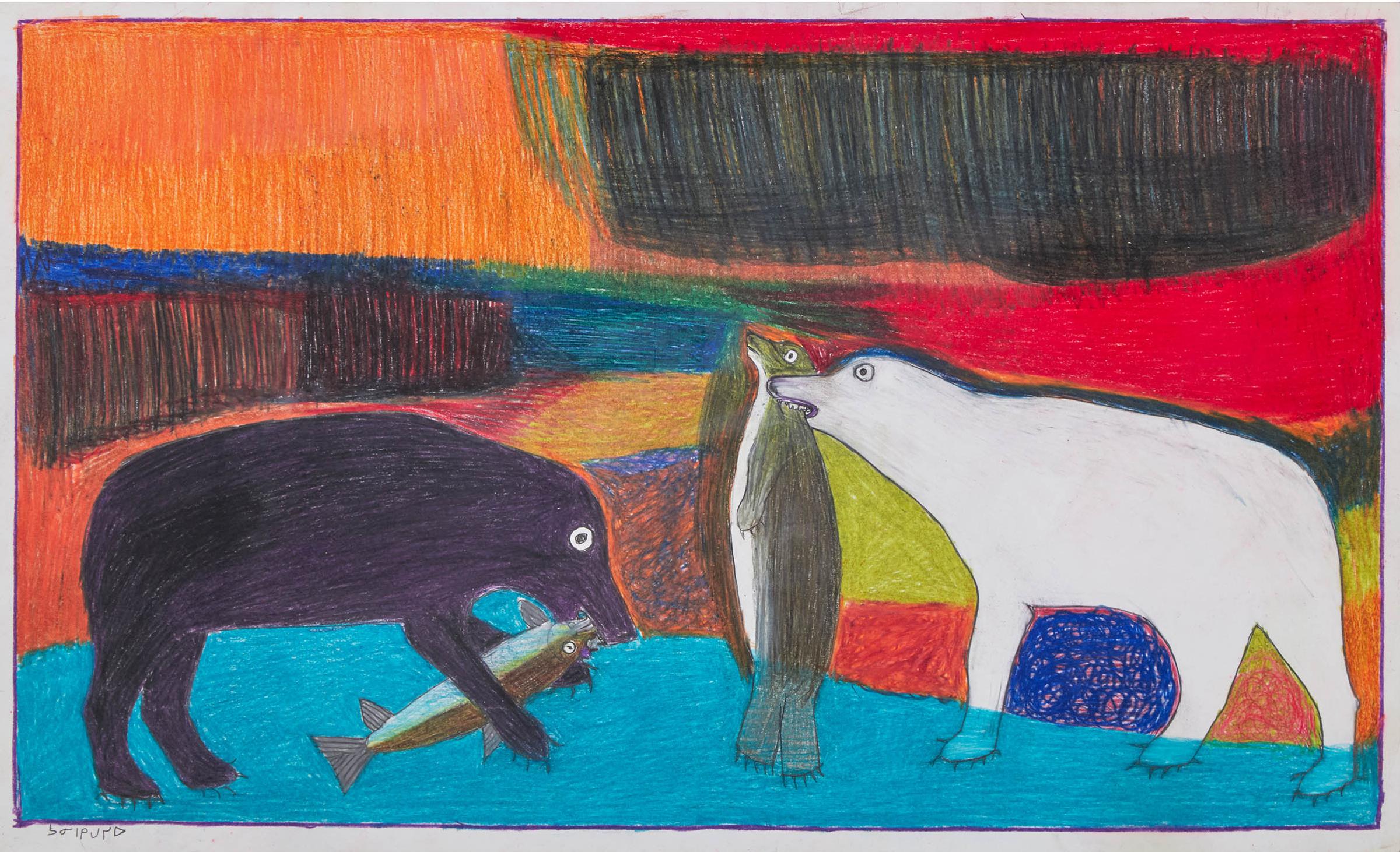 Janet Kigusiuq (1926-2005) - Untitled (Bears With Catch)