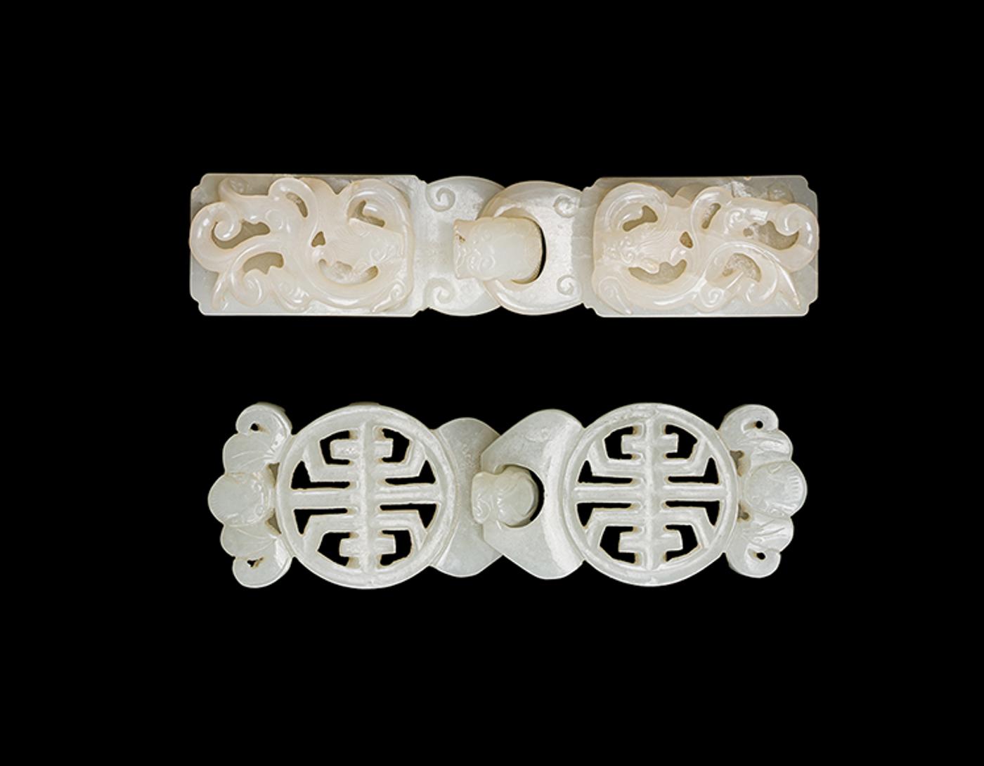Chinese Art - Two Sets of Chinese Jade Carved Buckles, 19th Century