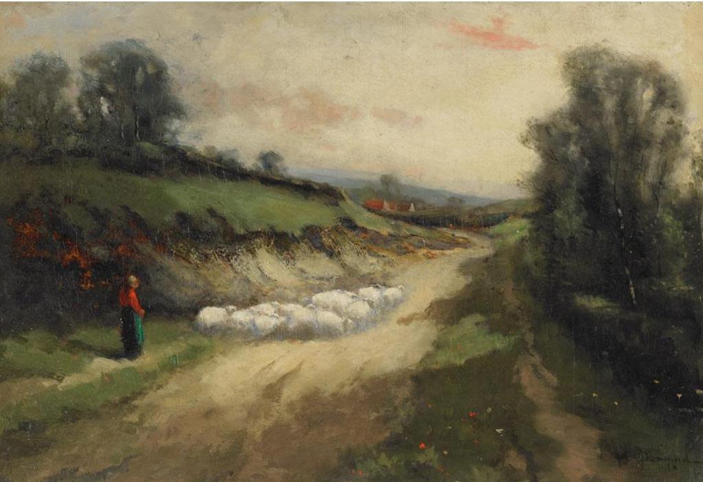 John A. Hammond (1843-1939) - Shepherdess Returning With Sheep