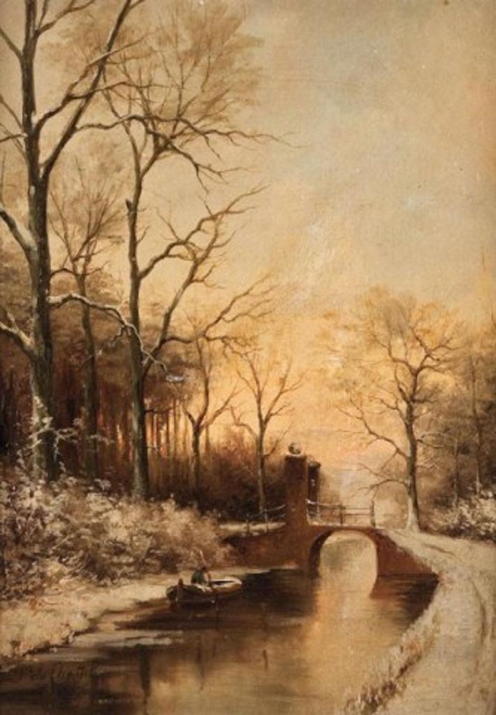 Fredericus Jacobus Van Rossum Du Chattel (1856-1917) - Punting on a Canal, Winter Sunset