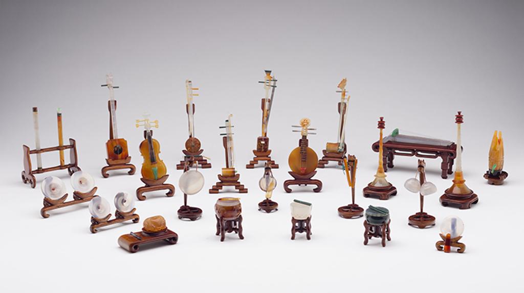 Chinese Art - A Complete Set of 24 Chinese Agate Carved Miniature Musical Instruments, circa 1970s