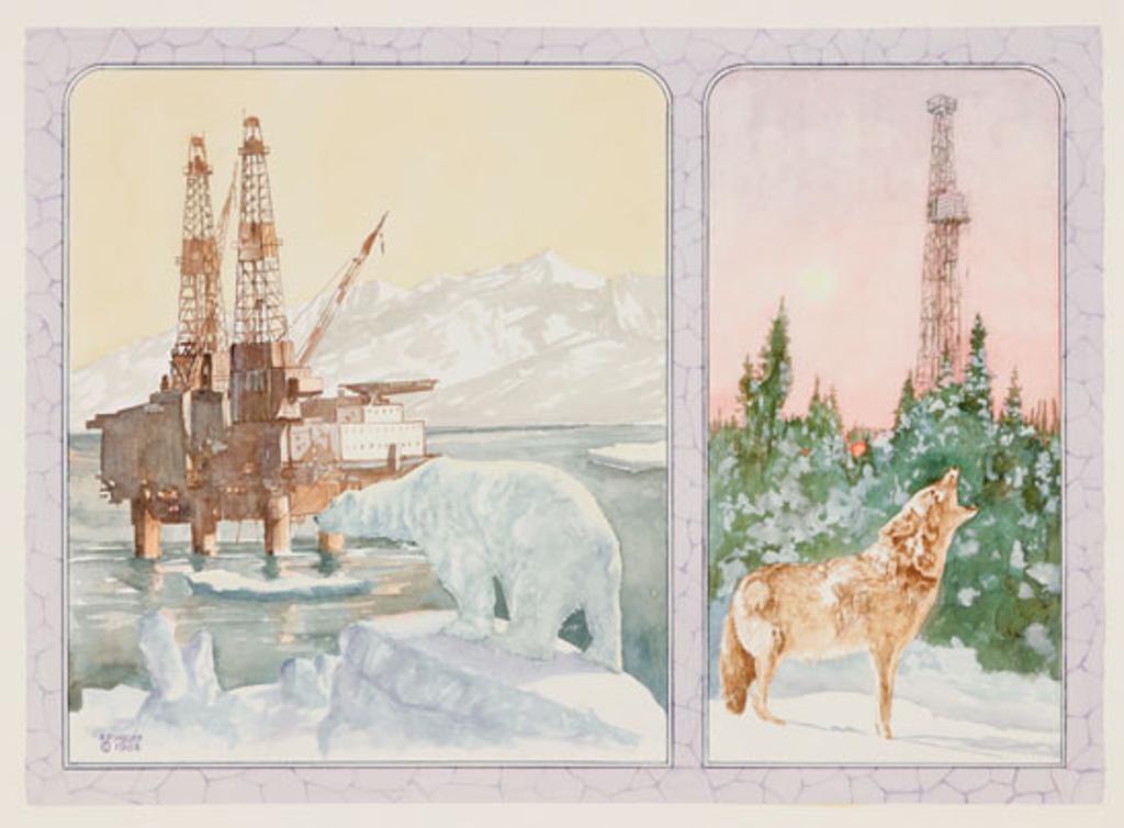 Armand Frederick Vallee (1921-2009) - Northern Frontier (Co Existence / Ursus maritimus, Lupus / Polar Bear and Wolf) (03176/411)