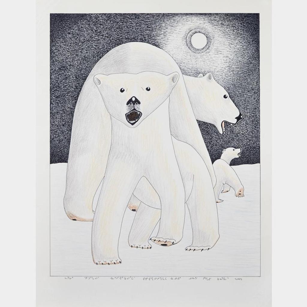 Kananginak Pootoogook (1935-2010) - Untitled (Polar Bear With Cubs Emerging From Den)