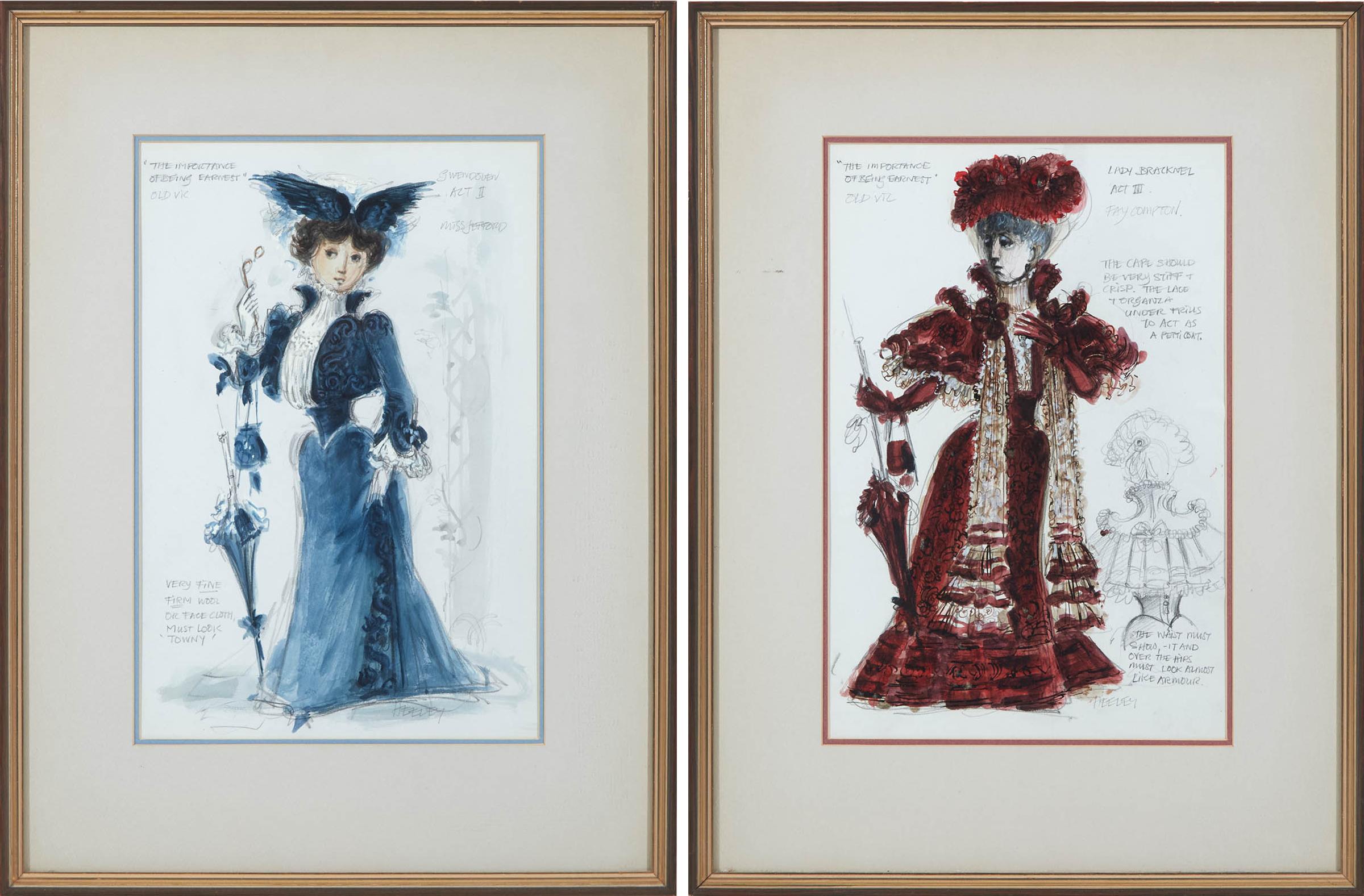 Desmond Heeley (1931-2016) - Two Costume Designs For Oscar Wilde's 'the Importance Of Being Earnest' By The Old Vic Company, London, 1959
