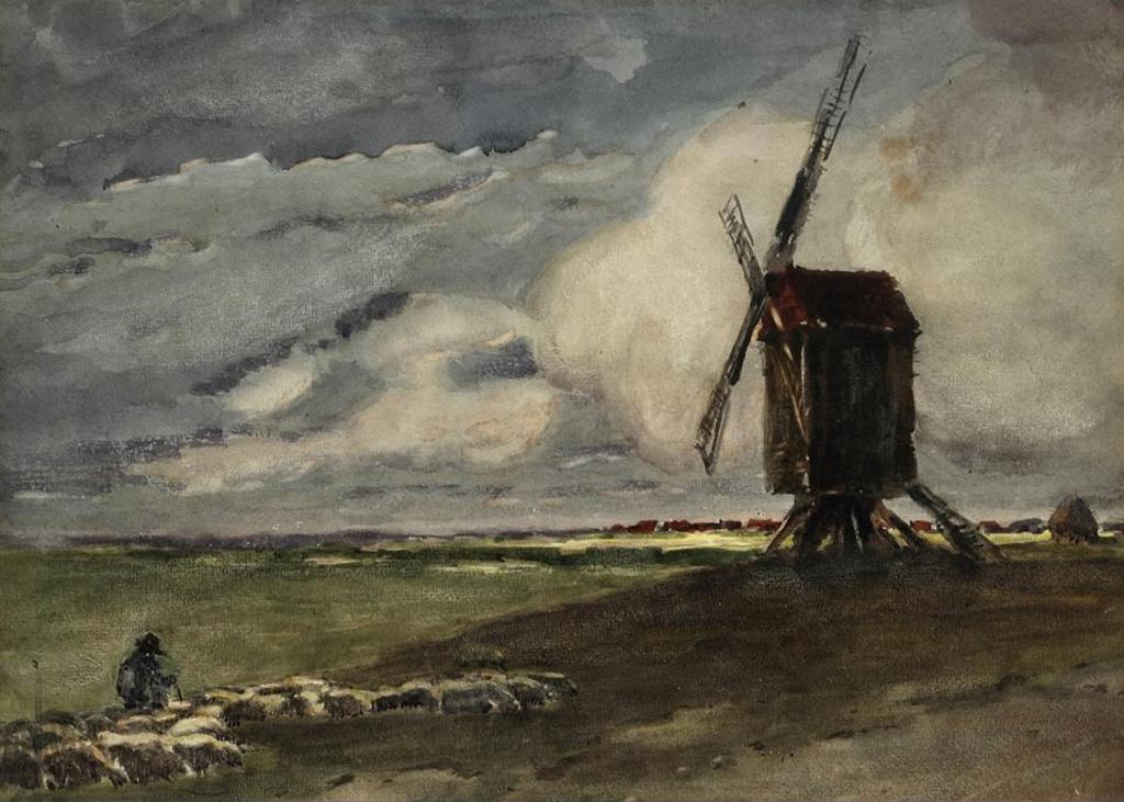 Hutton Mitchell (1872-1939) - Pastoral Landscape With Windmill
