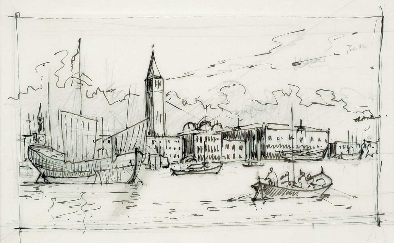 John M. Horton (1935-2002) - Sketch / The Molo [from the Bacino San Marco] Venice