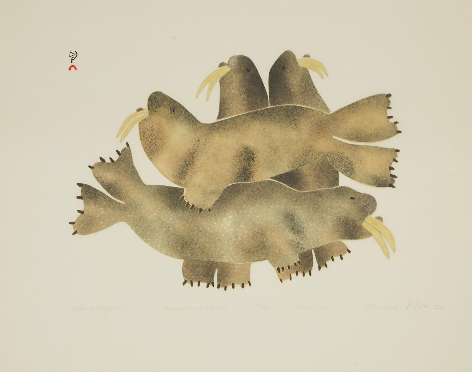 Pitseolak Ashoona Oc - Walrus Together, 1982