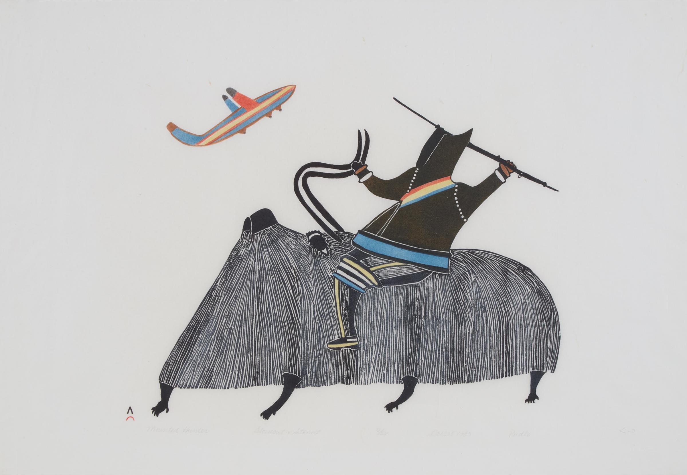 Pudlo Pudlat (1916-1992) - Mounted Hunter, 1983