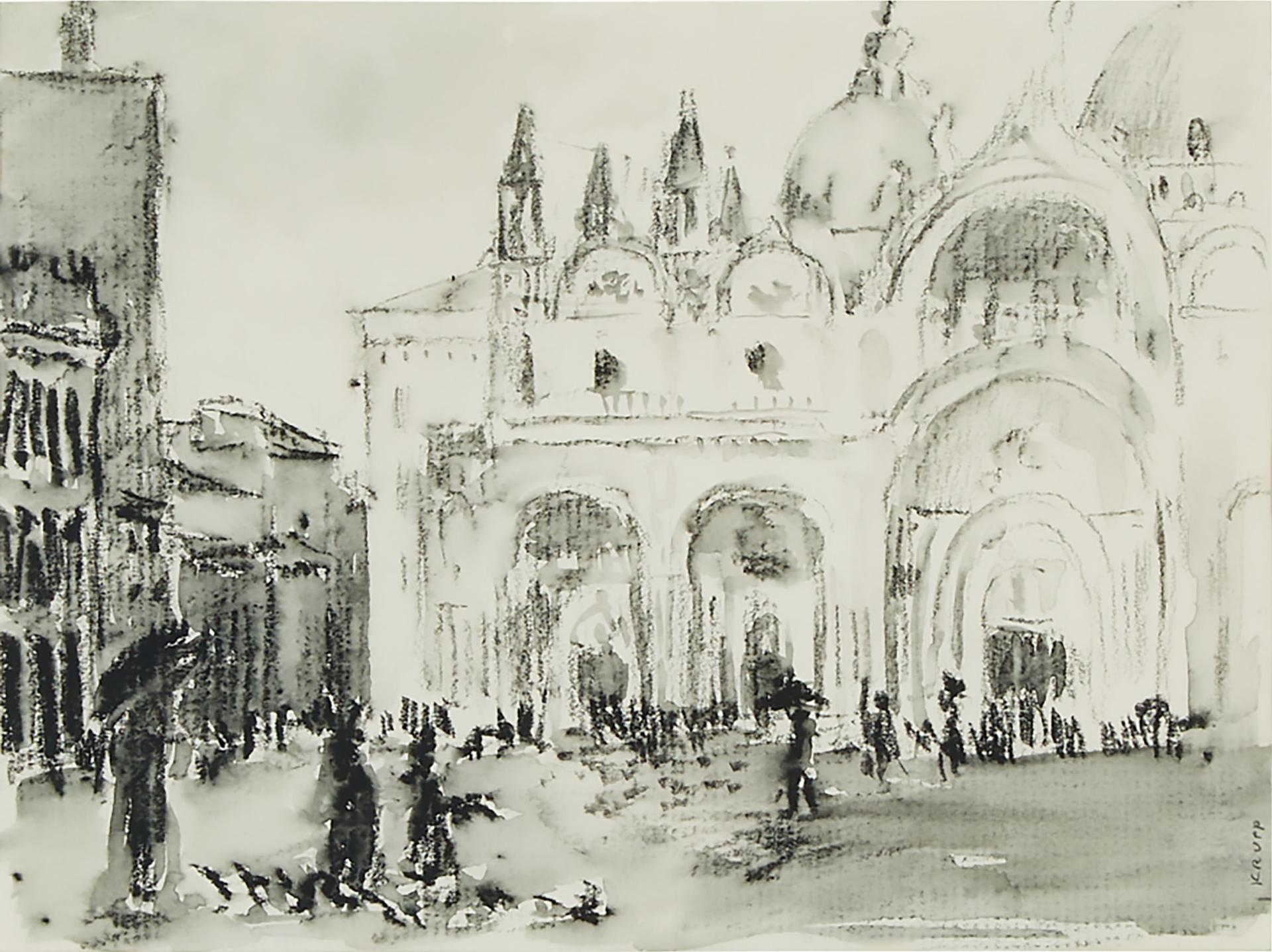 Louis Krupp - Figures And Ladies In Long Dresses Outside St. Mark’S Basilica, Venice, Italy, Early 20th Century