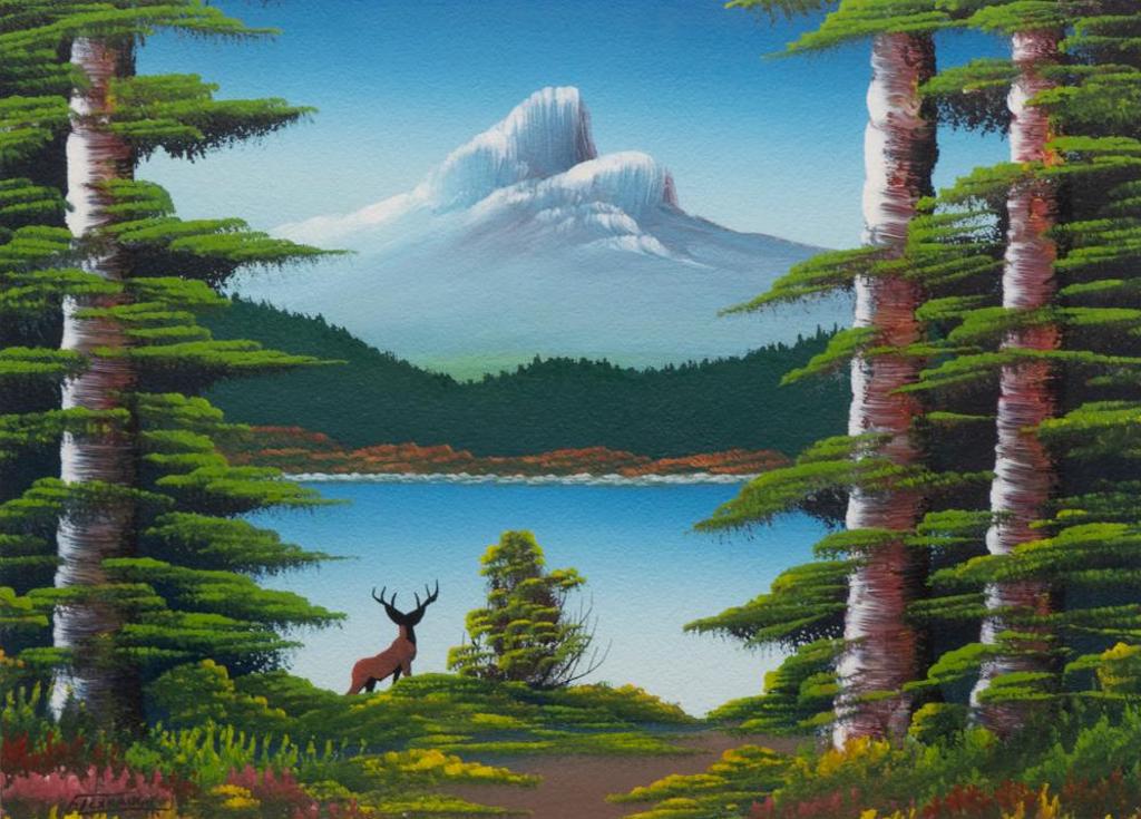 Levine (1918-1974) - Untitled - Lake Landscape With Elk