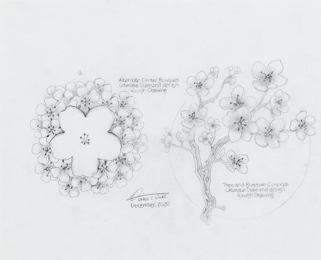 Derek C. Wicks (1969) - Concept Drawing—Centre Bouquet Concept 2, The Ultimate Diamond Design, Rough Drawing 2 / Étude de concept—2e dessin préliminaire du bouquet central 3e esquisse du motif diamantaire, pièce Summum