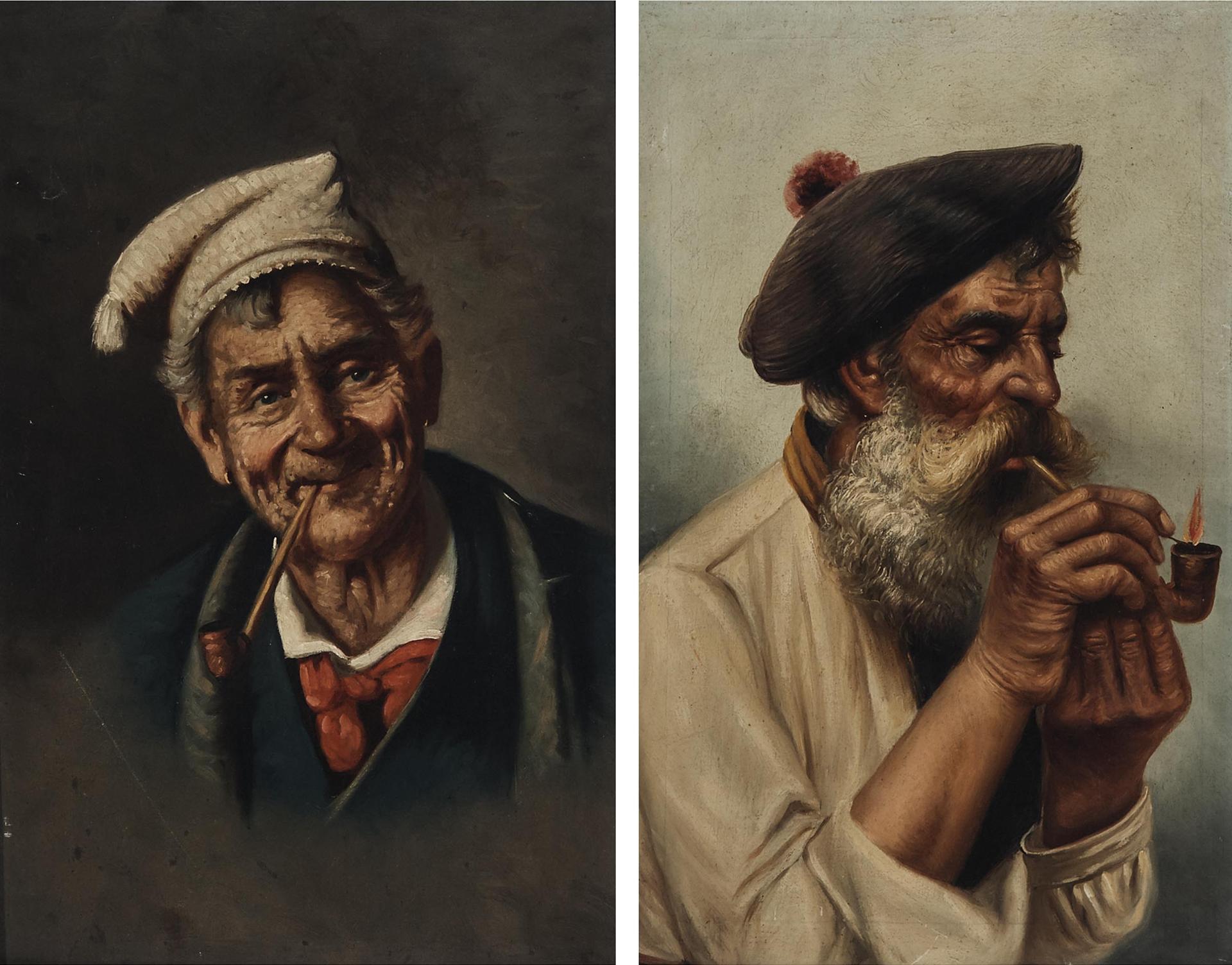 Salvatore Maresca - Man Smoking A Pipe; Man Lighting A Pipe