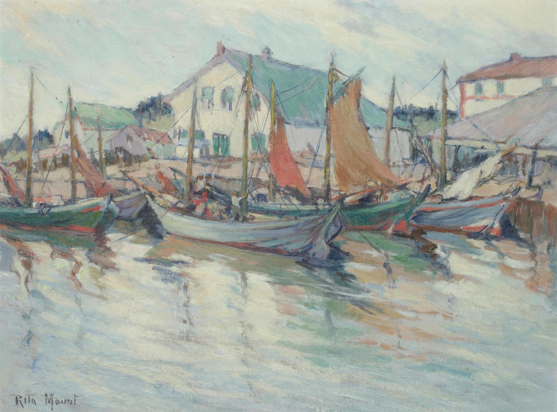 Rita Mount (1888-1967) - Boats at a dock