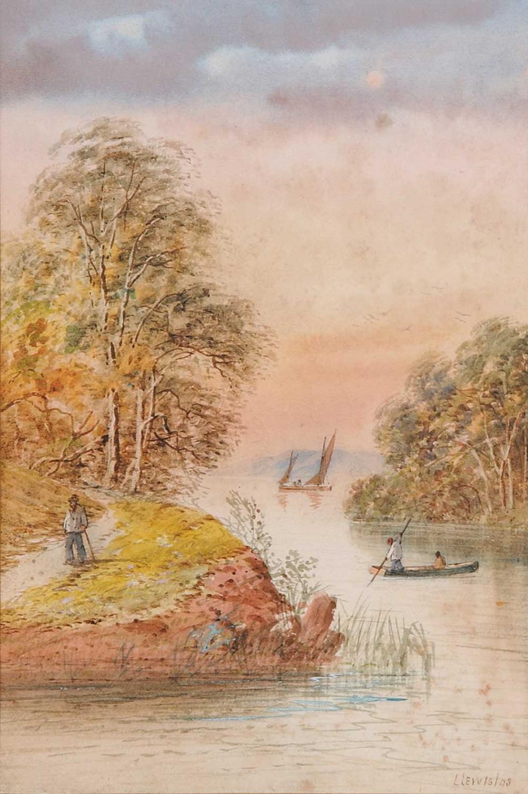 L. Lewis - Untitled - Men on a Path with Boats in the Distance
