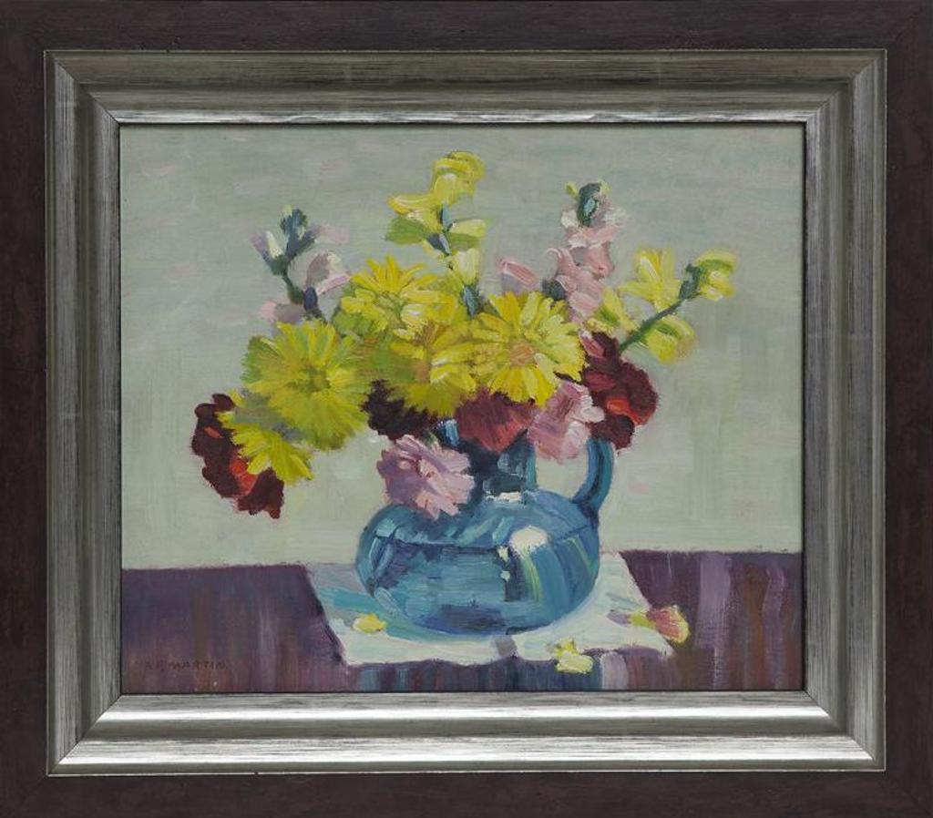 Bernice Fenwick Martin (1902-1999) - Chrysanthemums and Snapdragons in a Blue Jar