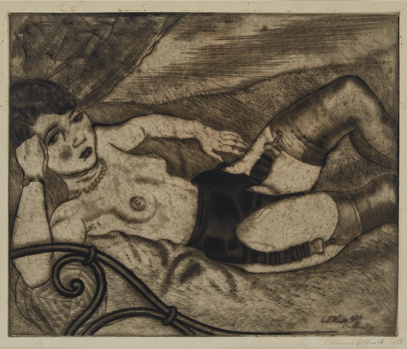 Eduard Wiiralt (1898-1954) - Lamav Naisakt (Recumbent Nude With Stockings), 1928 [art Museum Of Estonia, G 13222, Ark, 1366, A. Rõude Kunstikogu, No 81]