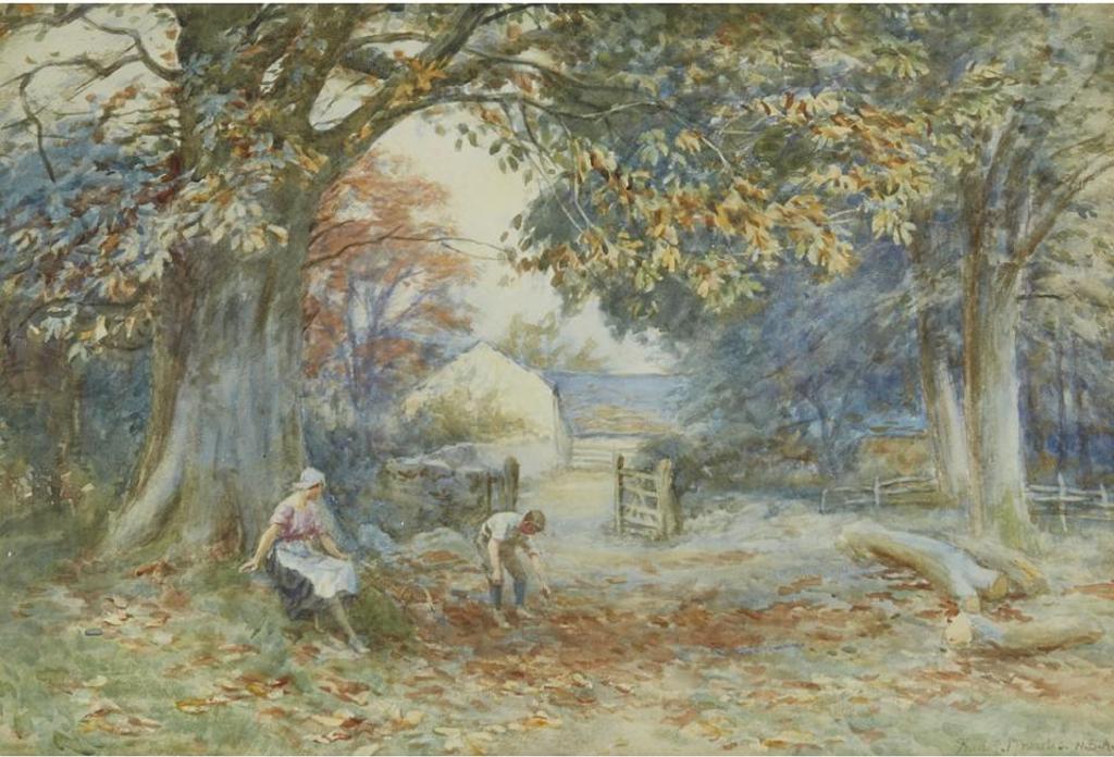 Frederick James Knowles (1874-1931) - Gathering Chestnuts, Welsh Farmstead, Derbyshire