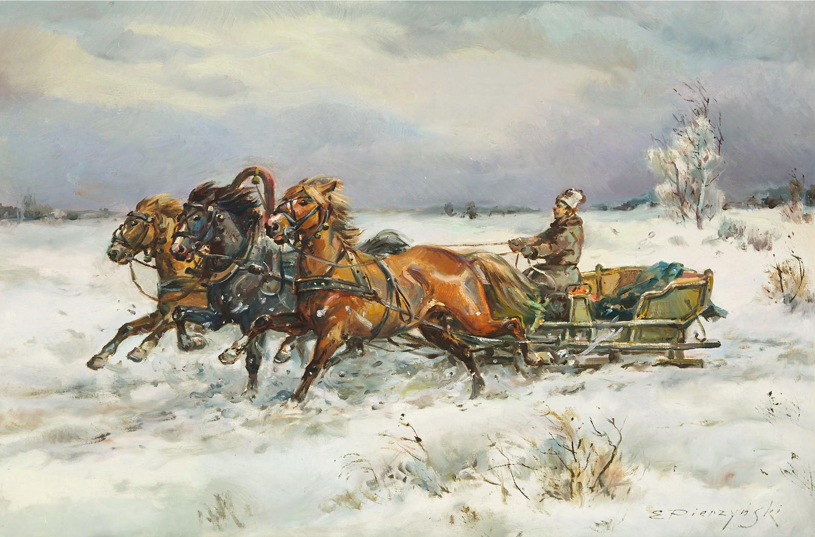 Edward Pierzynski (1922) - Troika Racing Through The Snow