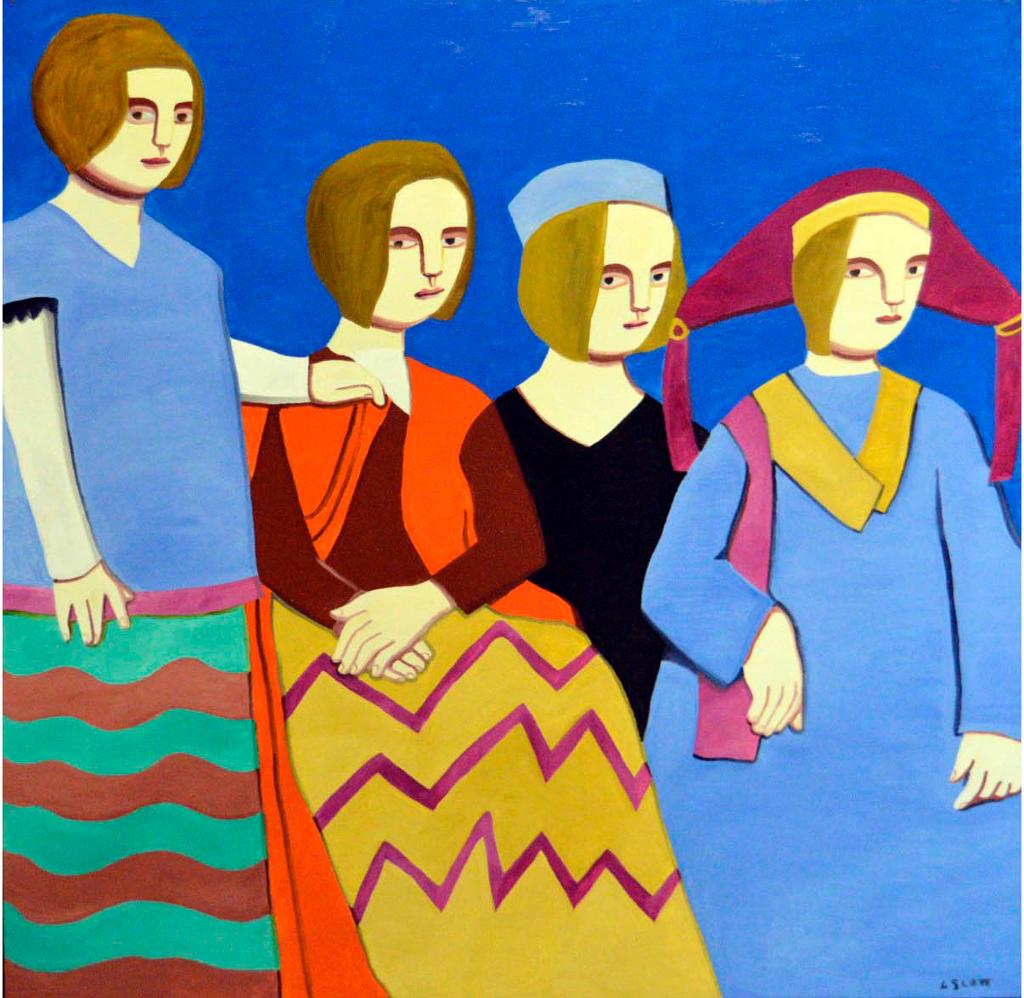 Louise Scott (1936-2007) - Four woman on a blue background