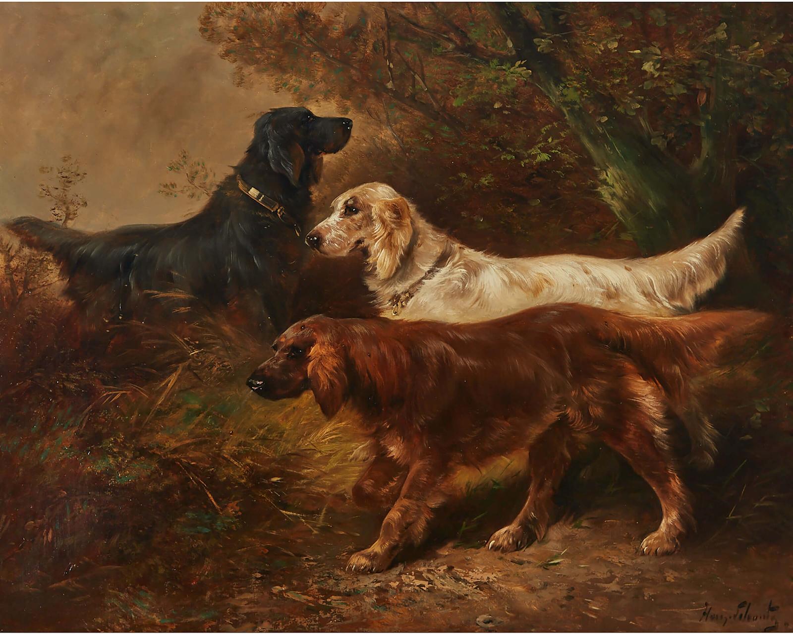 Henry Schouten (1864-1927) - Retrievers In A Landscape