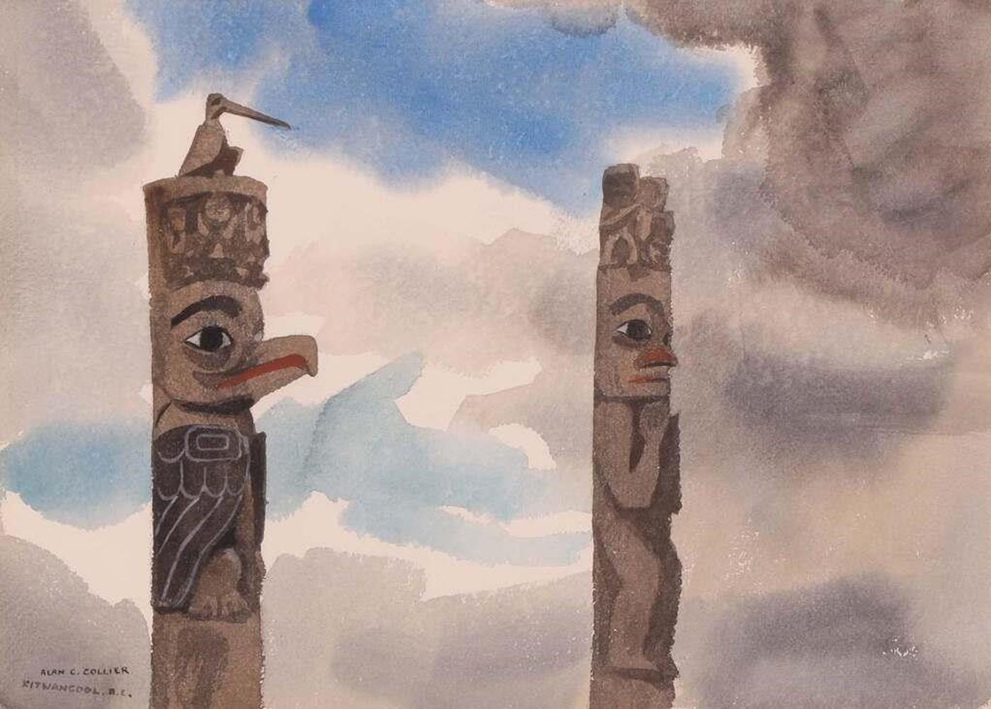 Alan Caswell Collier (1911-1990) - Two Poles At Kitwancool, Bc #2