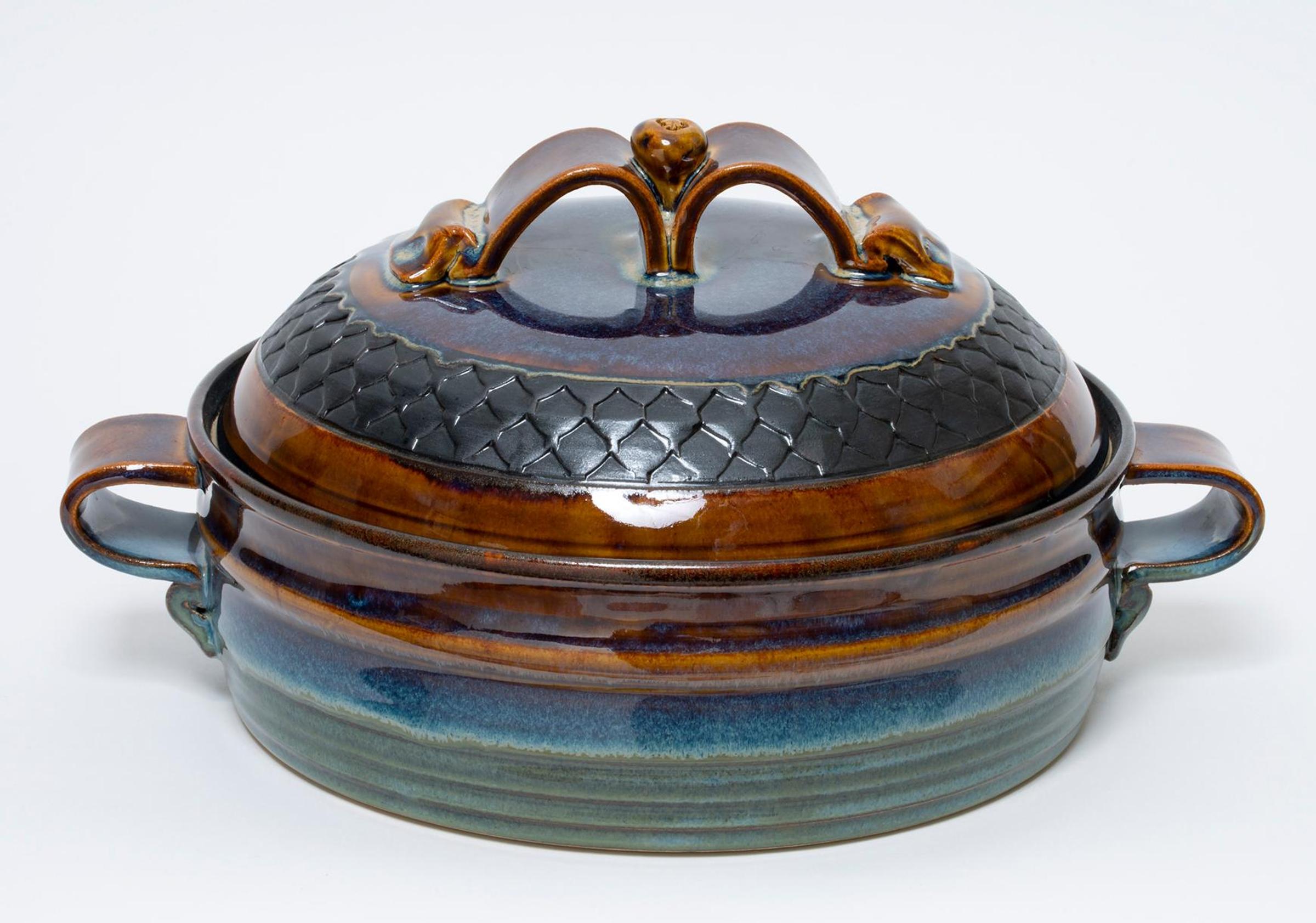 Karen Palmer - Large Brown and Blue Casserole