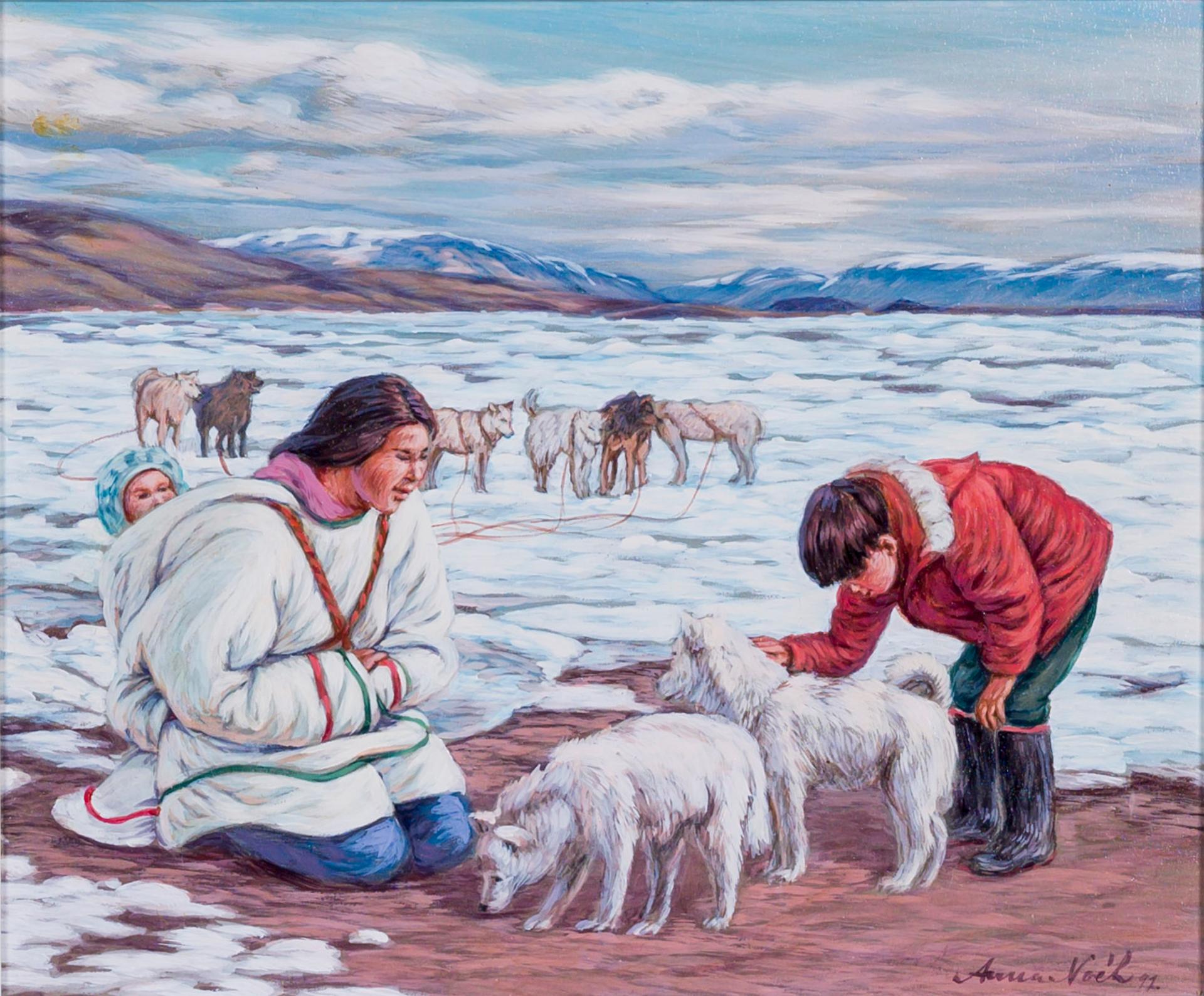 Anna T. Noeh (1926-2016) - Famille inuit avec chiens, 1992