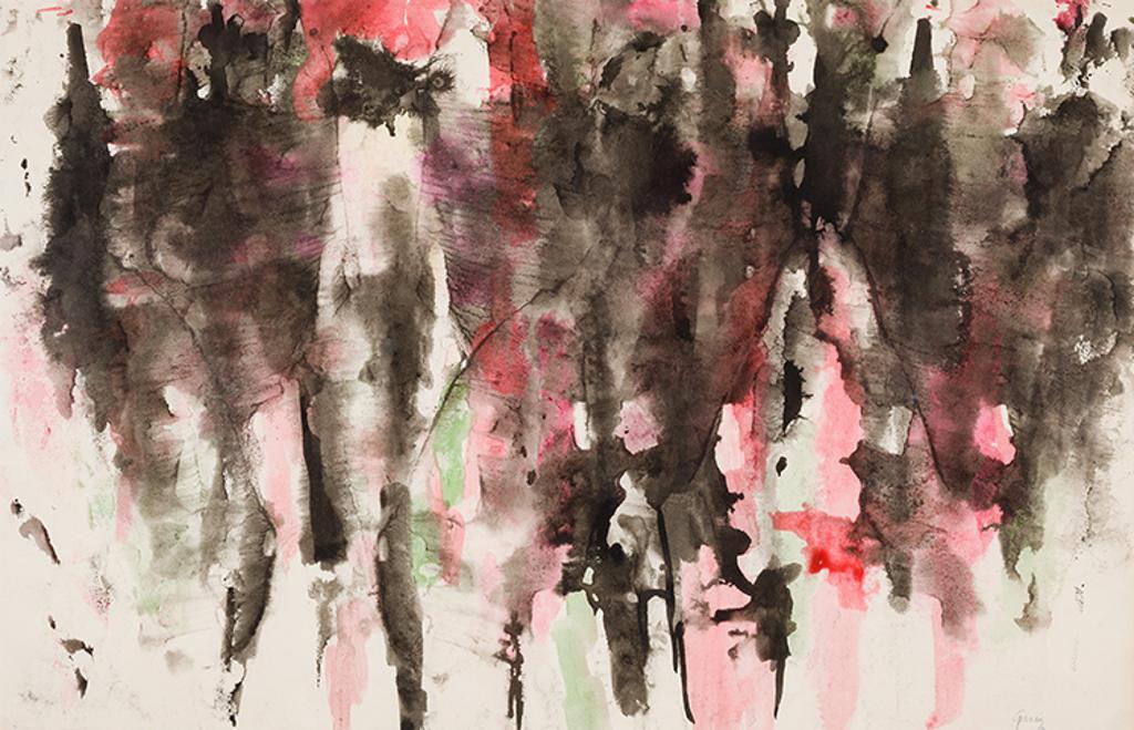 Lise Gervais (1933-1998) - Abstraction en noir, rose et vert
