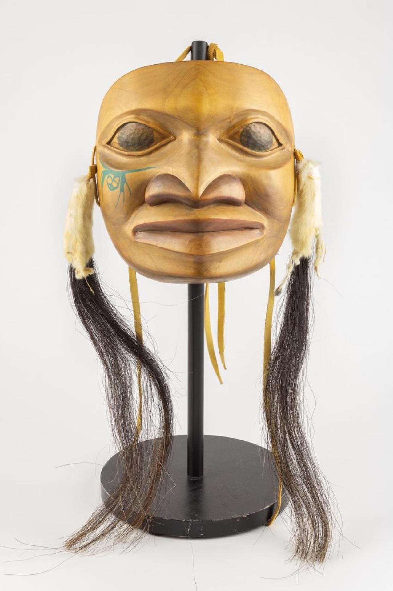 Vernon Stephens - a carved and polychromed Frog Man mask with horse hair and ermine trim.