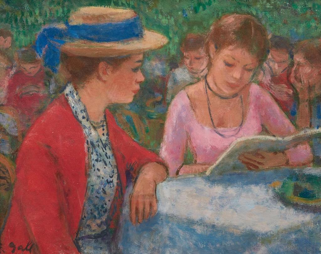 François Gall (1912-1987) - Eugénie et Elizabeth-Anne, lecture du menu champêtre à la terrasse